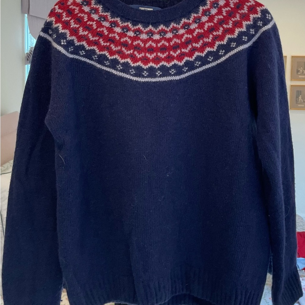 Men's Navy Fair Isle Yoke Sweater - Red & White Pattern